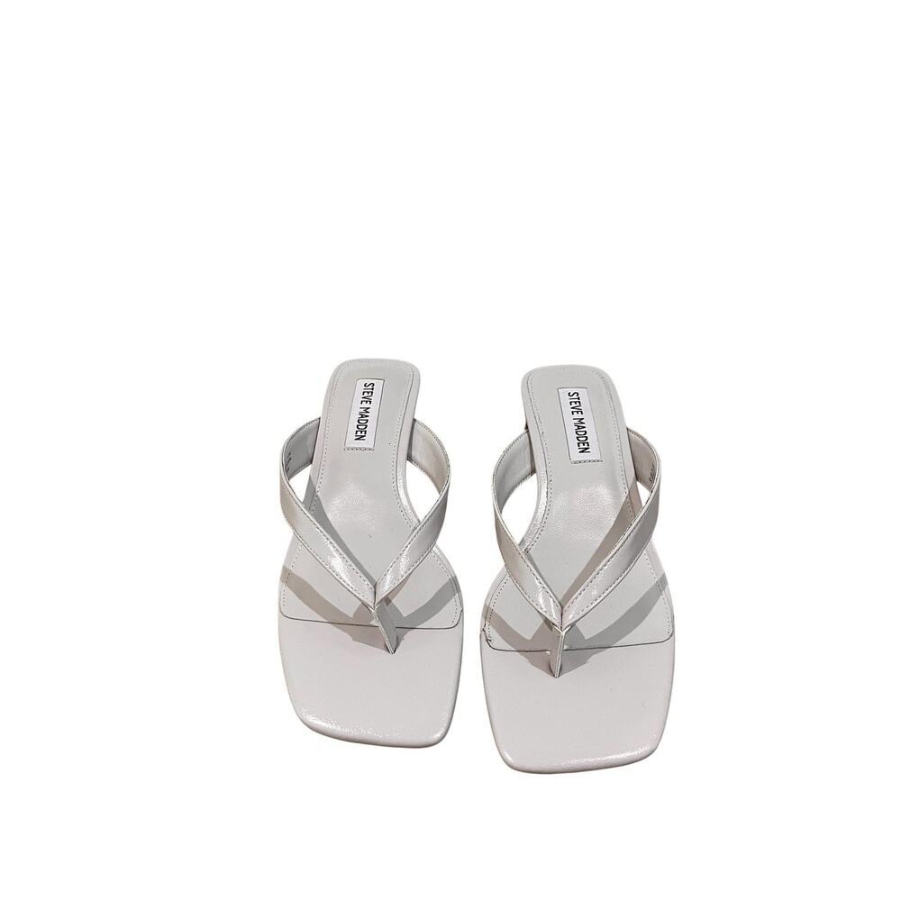 Steve Madden Shoes Womens Size 6.5 Bone Tiffie Thong Kitten Heel Dress Sandals - Picture 2 of 8